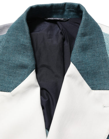Multicolor Patchwork Linen Double Breasted Jacket