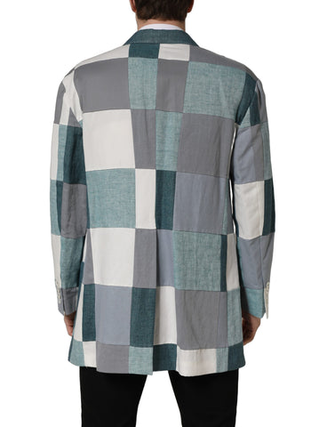 Multicolor Patchwork Linen Double Breasted Jacket