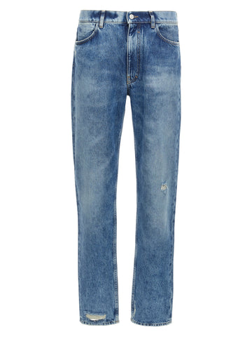 Blue Cotton Straight-Leg Jeans