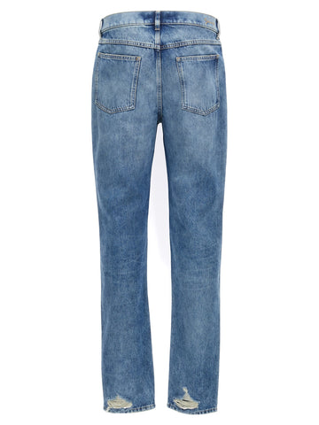 Blue Cotton Straight-Leg Jeans