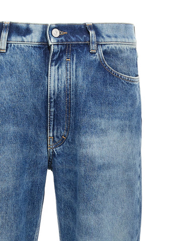 Blue Cotton Straight-Leg Jeans