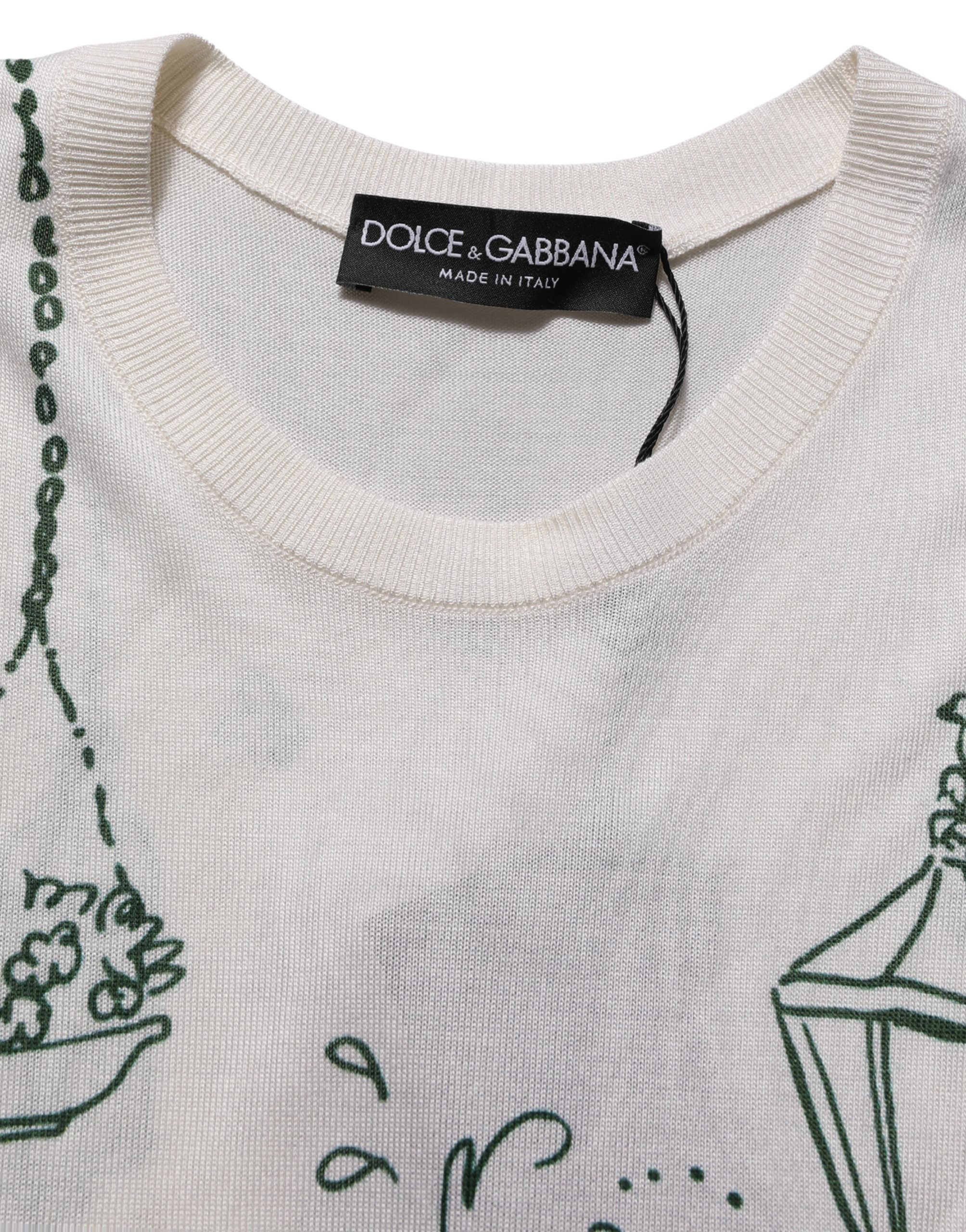 White Silk Knit Garden Fountain Print Tank Top