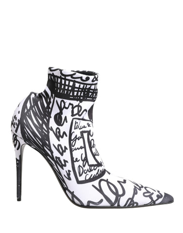White Graffiti Stretch Ankle Boots Shoes