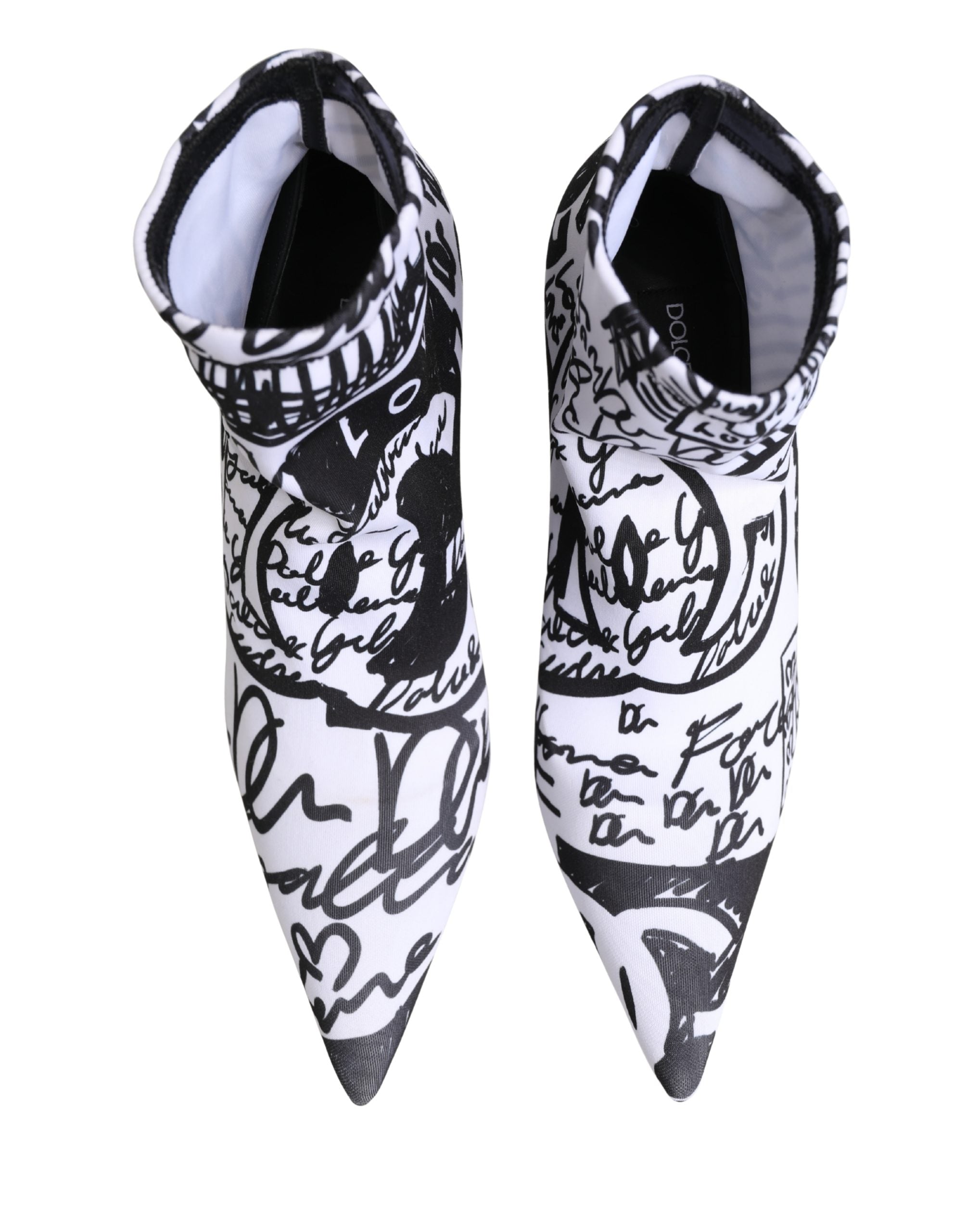 White Graffiti Stretch Ankle Boots Shoes