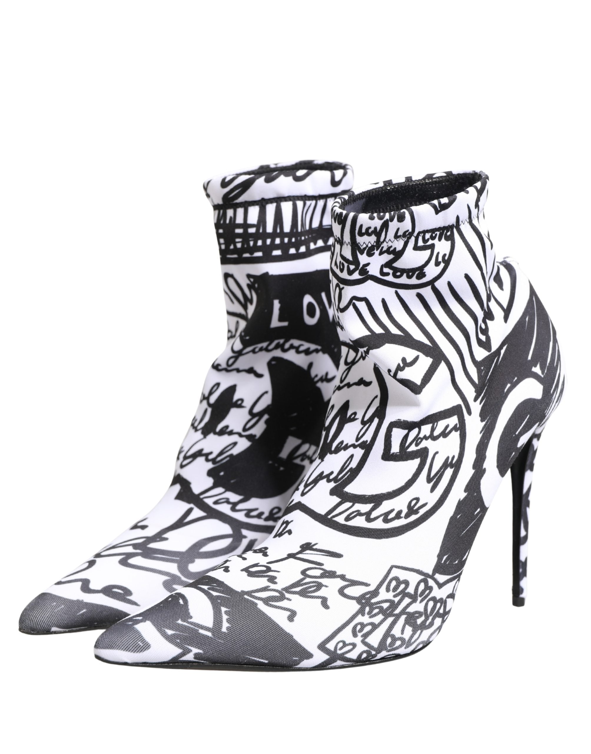 White Graffiti Stretch Ankle Boots Shoes