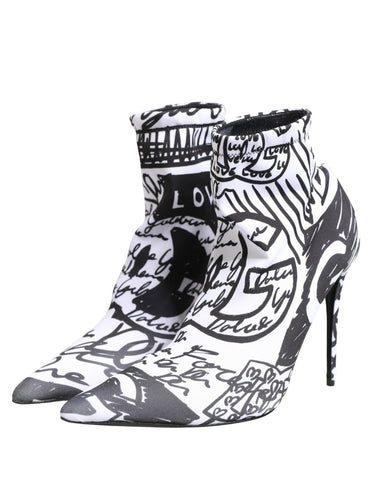 White Graffiti Stretch Ankle Boots Shoes