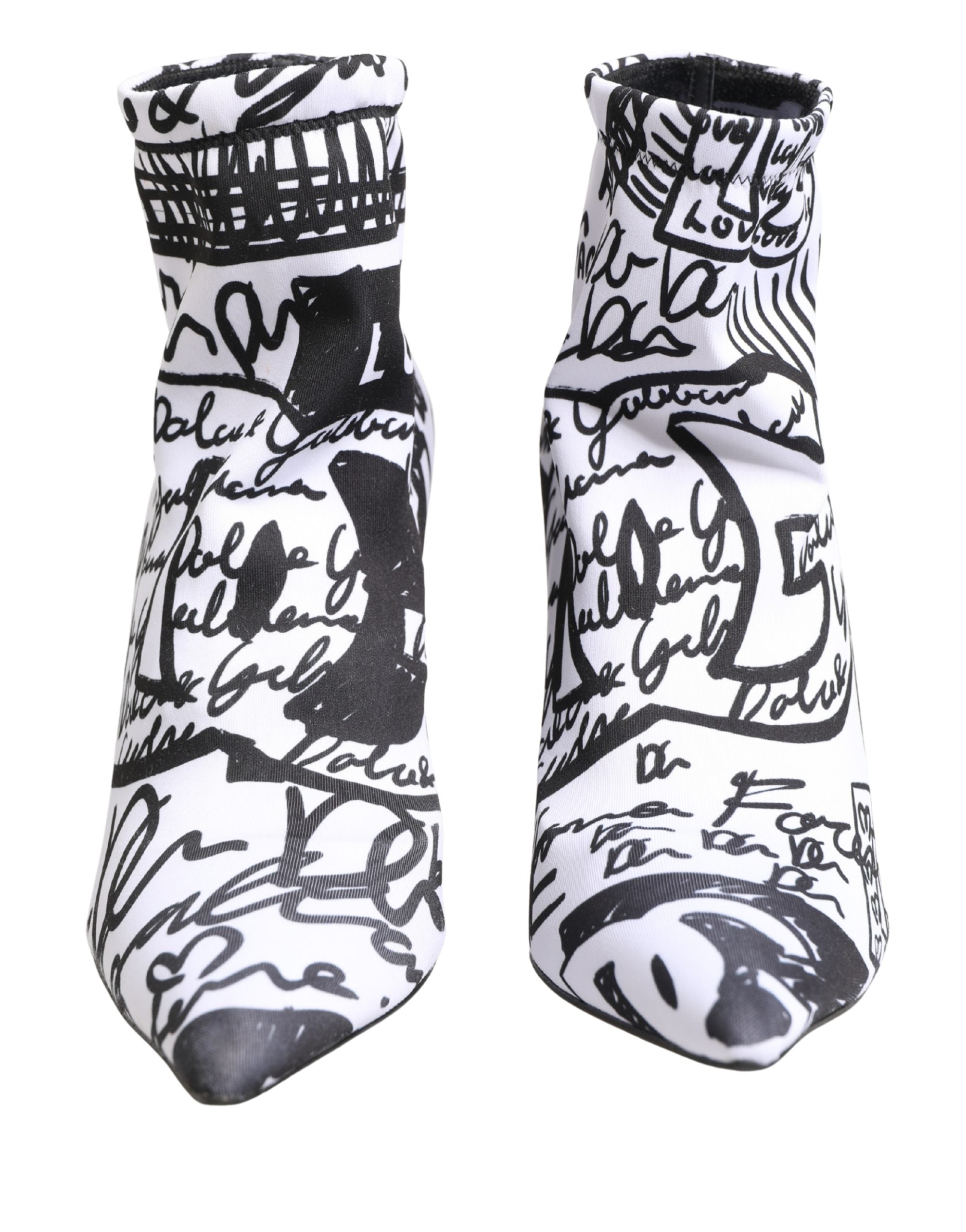 White Graffiti Stretch Ankle Boots Shoes