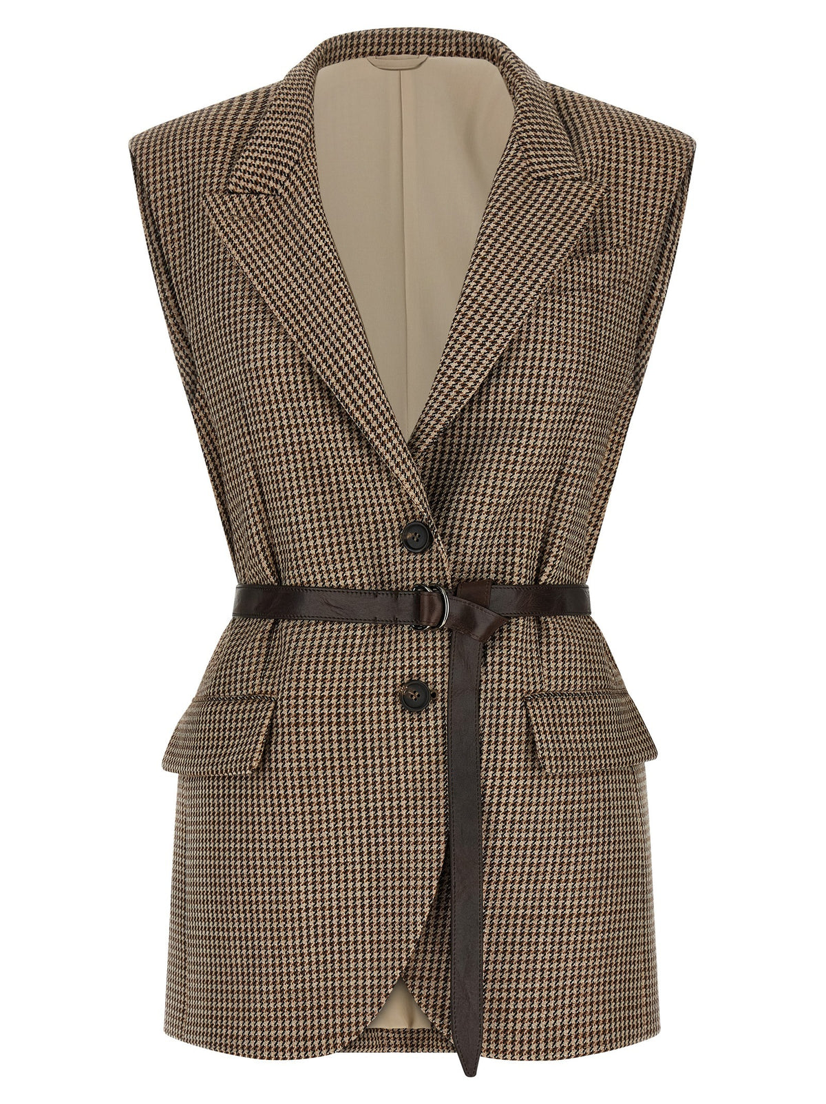 Beige Virgin Wool Sleeveless Jacket
