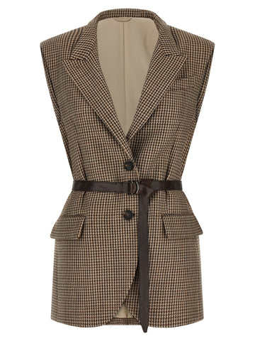 Beige Virgin Wool Sleeveless Jacket