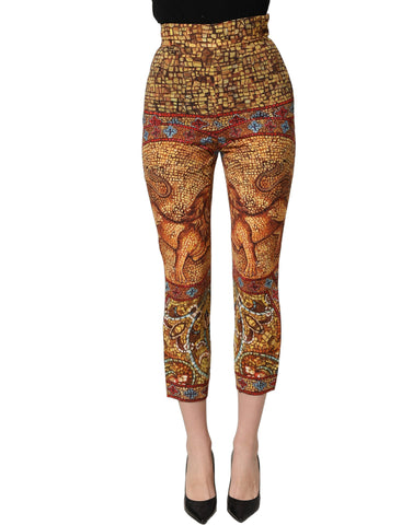 Multicolor Mosaic Print Crepe Cropped Trouser Pants