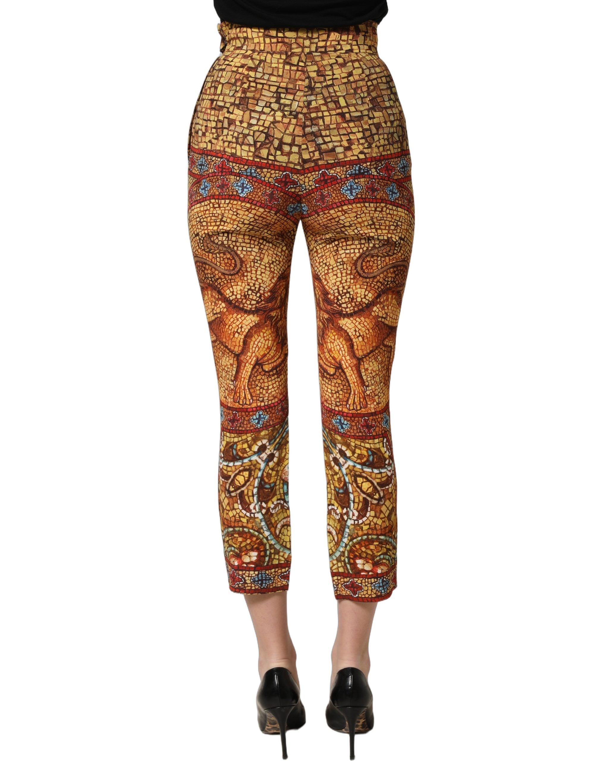 Multicolor Mosaic Print Crepe Cropped Trouser Pants