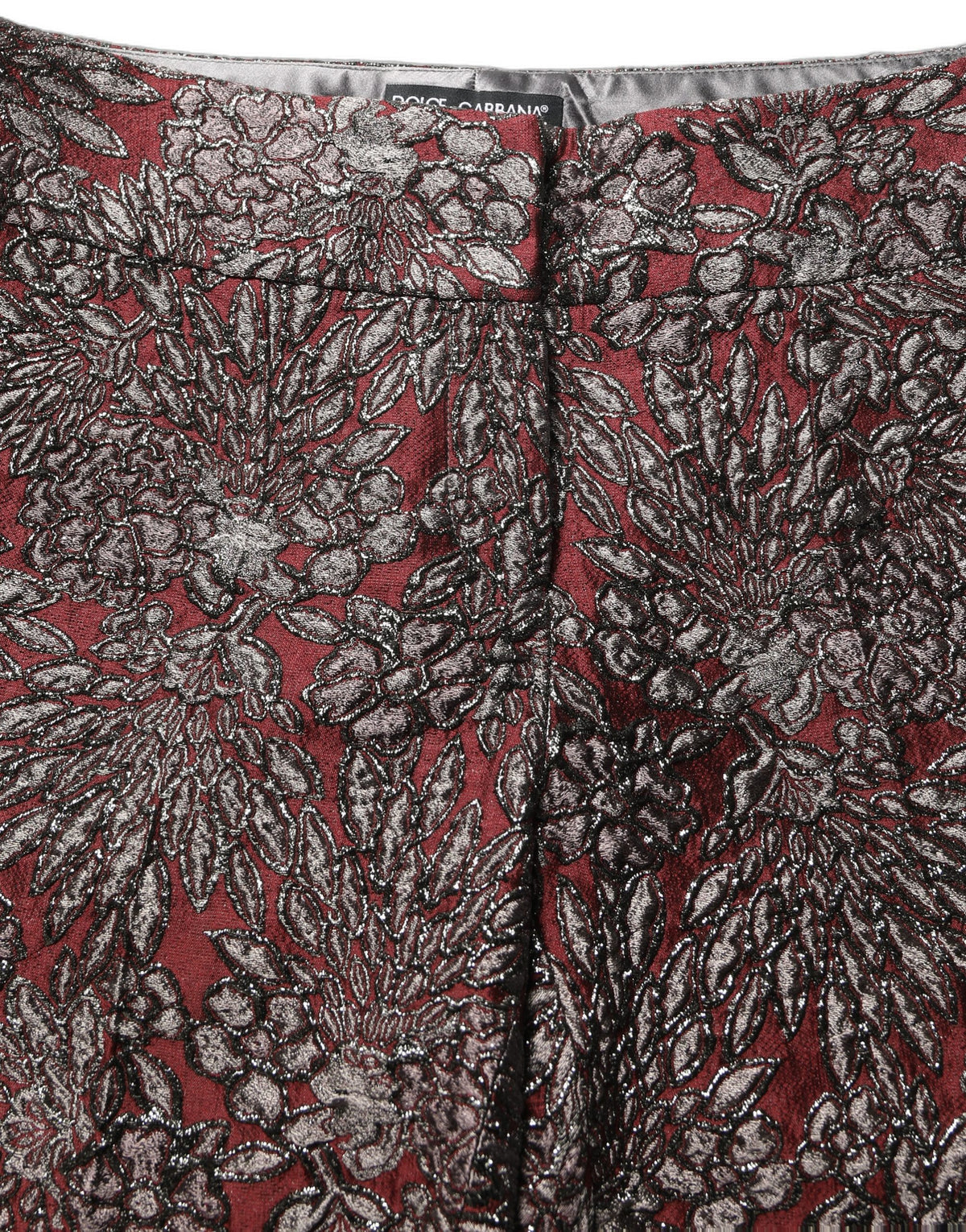 Burgundy Grey Floral Jacquard Straight Pants