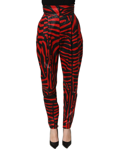 Red Black Zebra Print Cotton HighWaist Pants