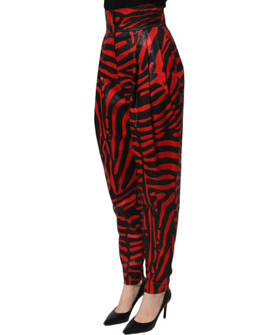 Red Black Zebra Print Cotton HighWaist Pants