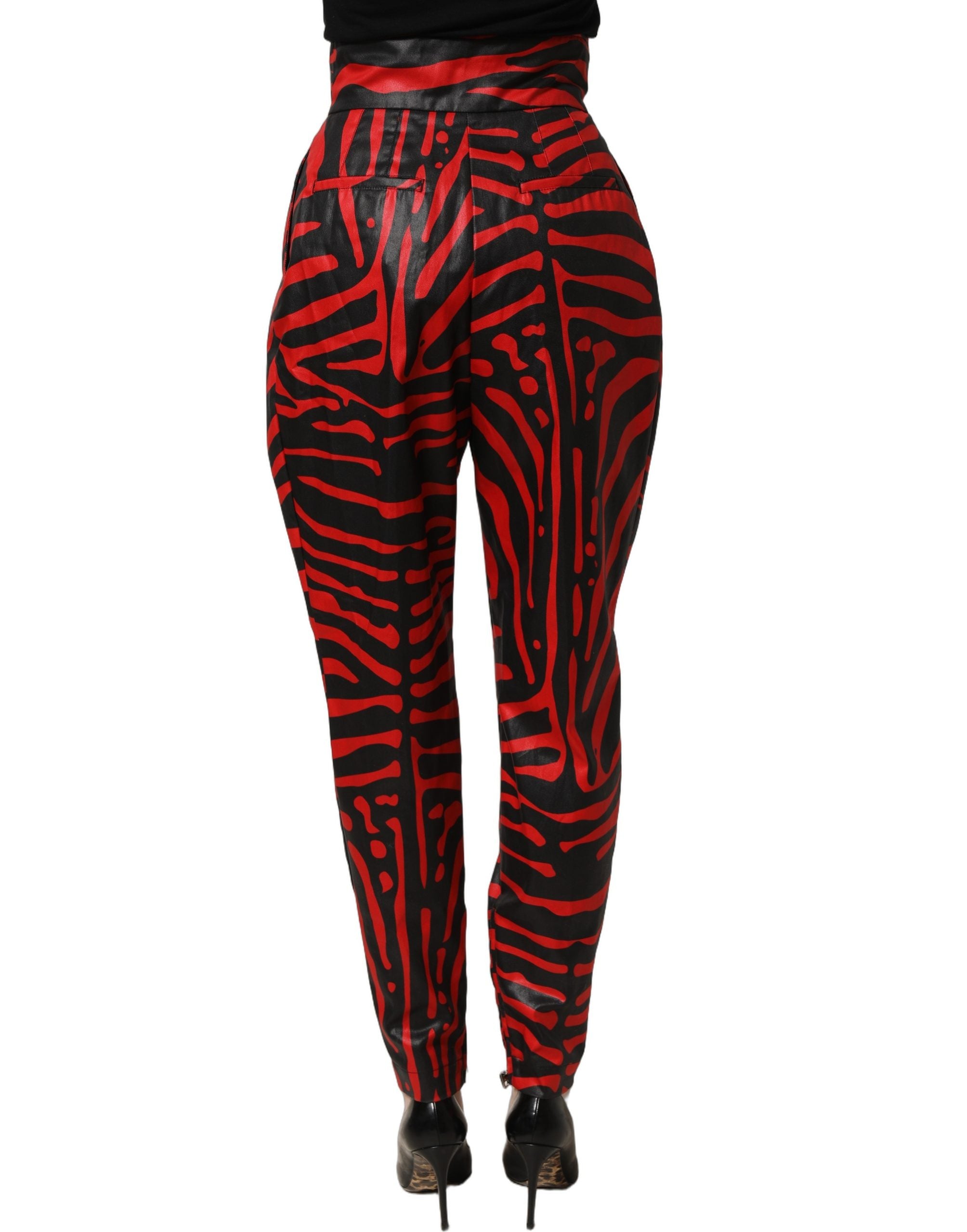 Red Black Zebra Print Cotton HighWaist Pants