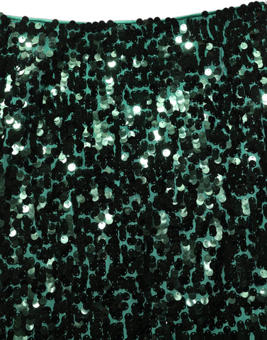 Green Sequin High Waist Pencil Cut Midi Skirt