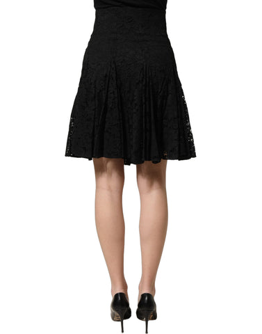 Black Floral Cut Out Lace A-line Mini Skirt