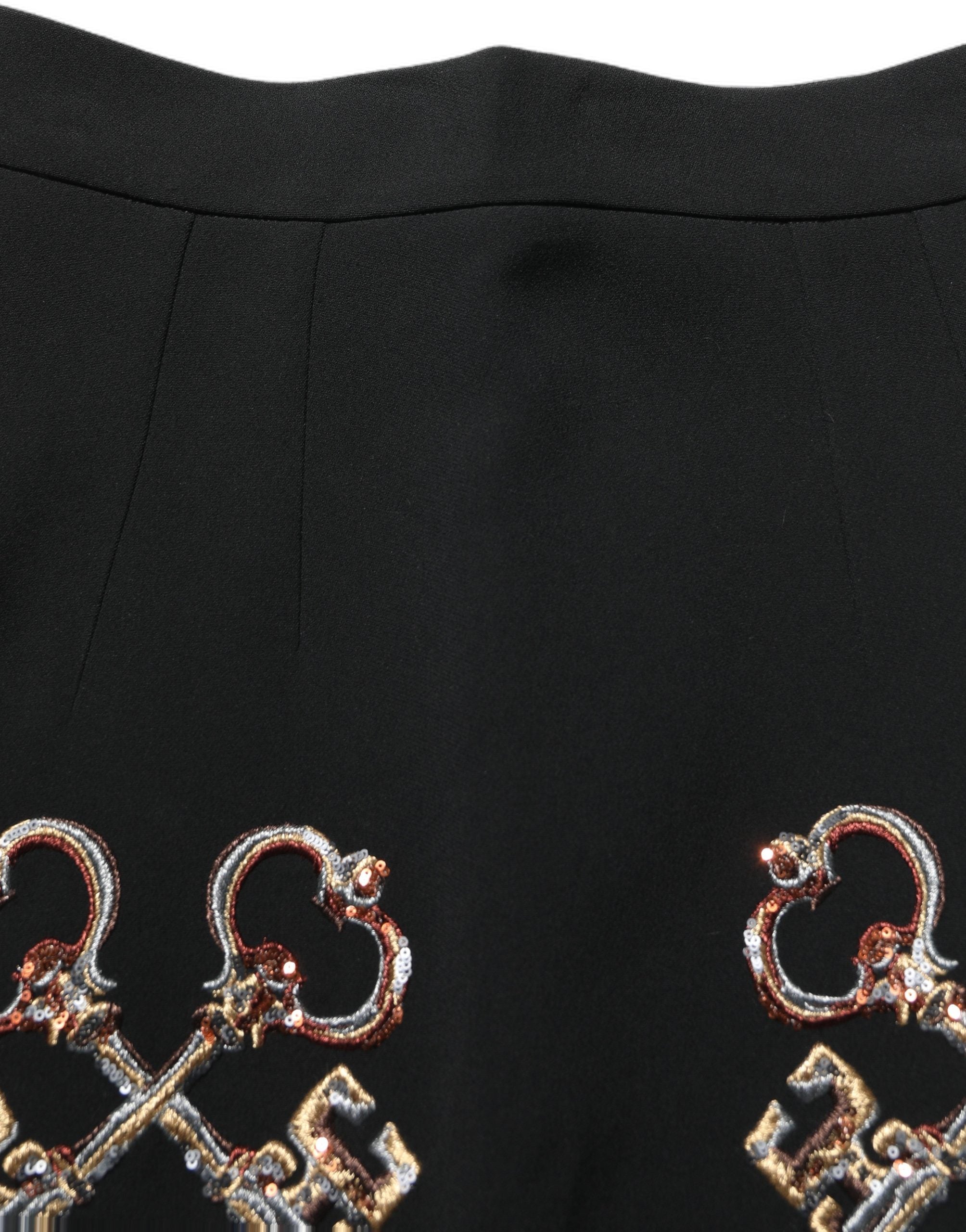 Black Floral Embellished A-line Mini Skirt