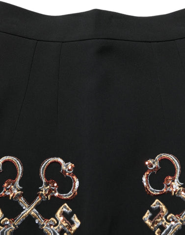 Black Floral Embellished A-line Mini Skirt