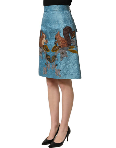 Blue Jacquard Embroidered A-line Skirt