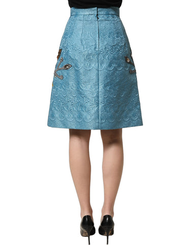 Blue Jacquard Embroidered A-line Skirt
