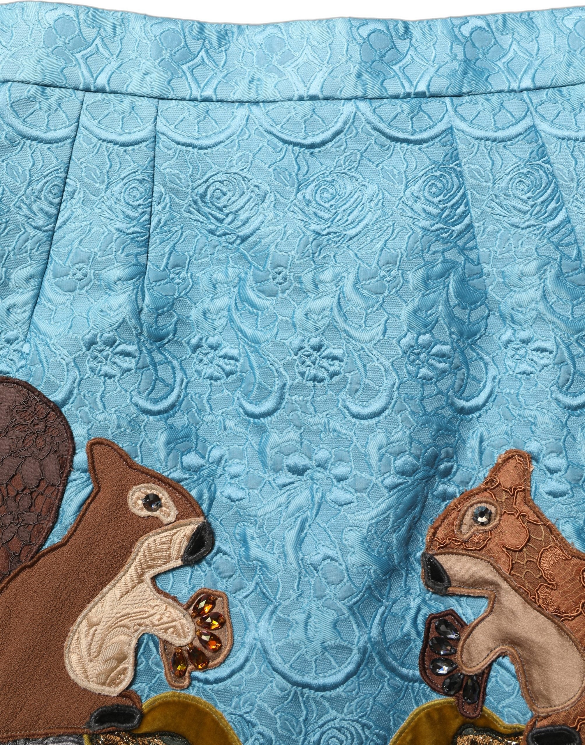 Blue Jacquard Embroidered A-line Skirt