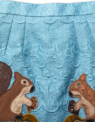 Blue Jacquard Embroidered A-line Skirt