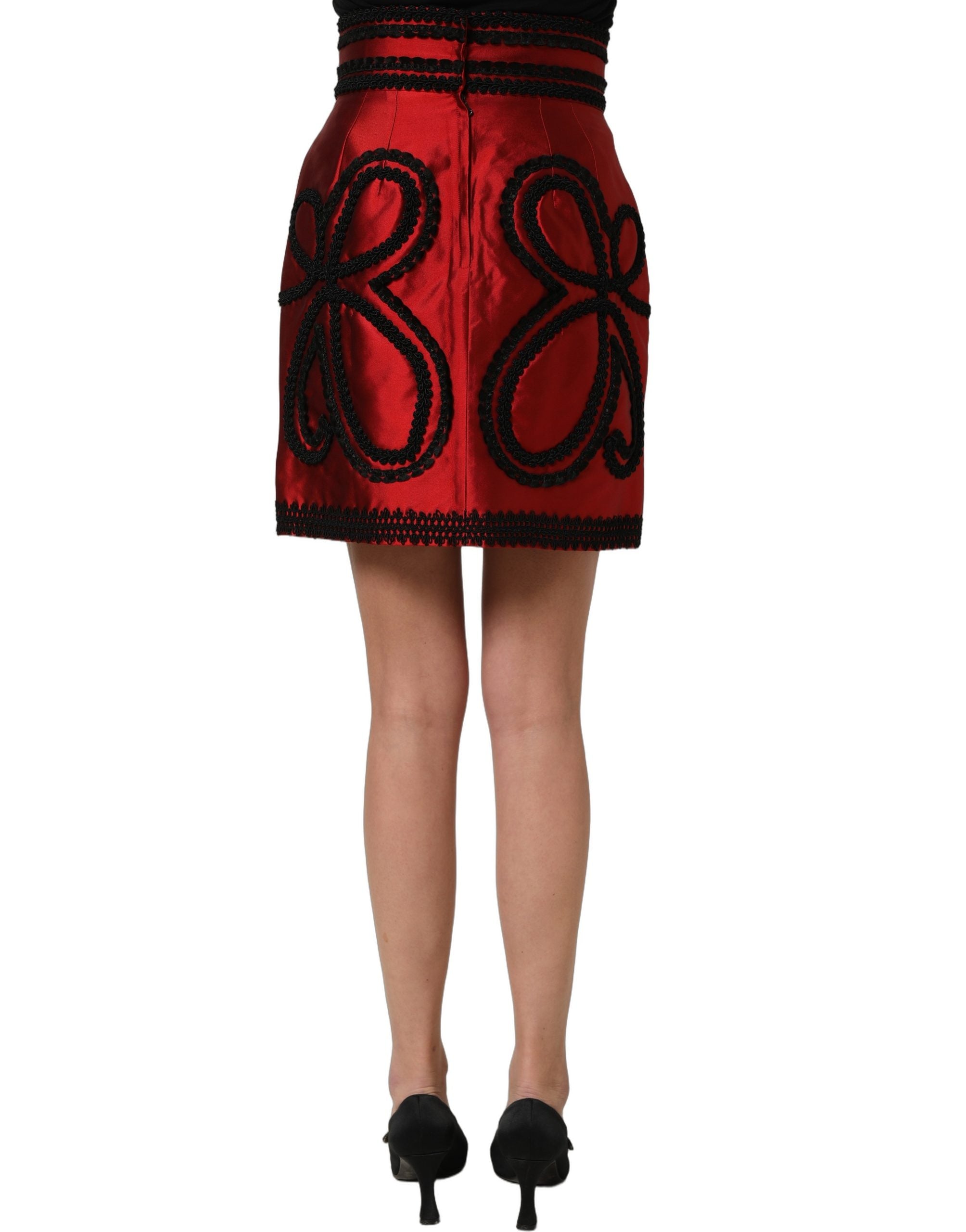 Red Soutache Embroidery A-line Mini Skirt