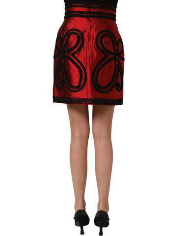 Red Soutache Embroidery A-line Mini Skirt