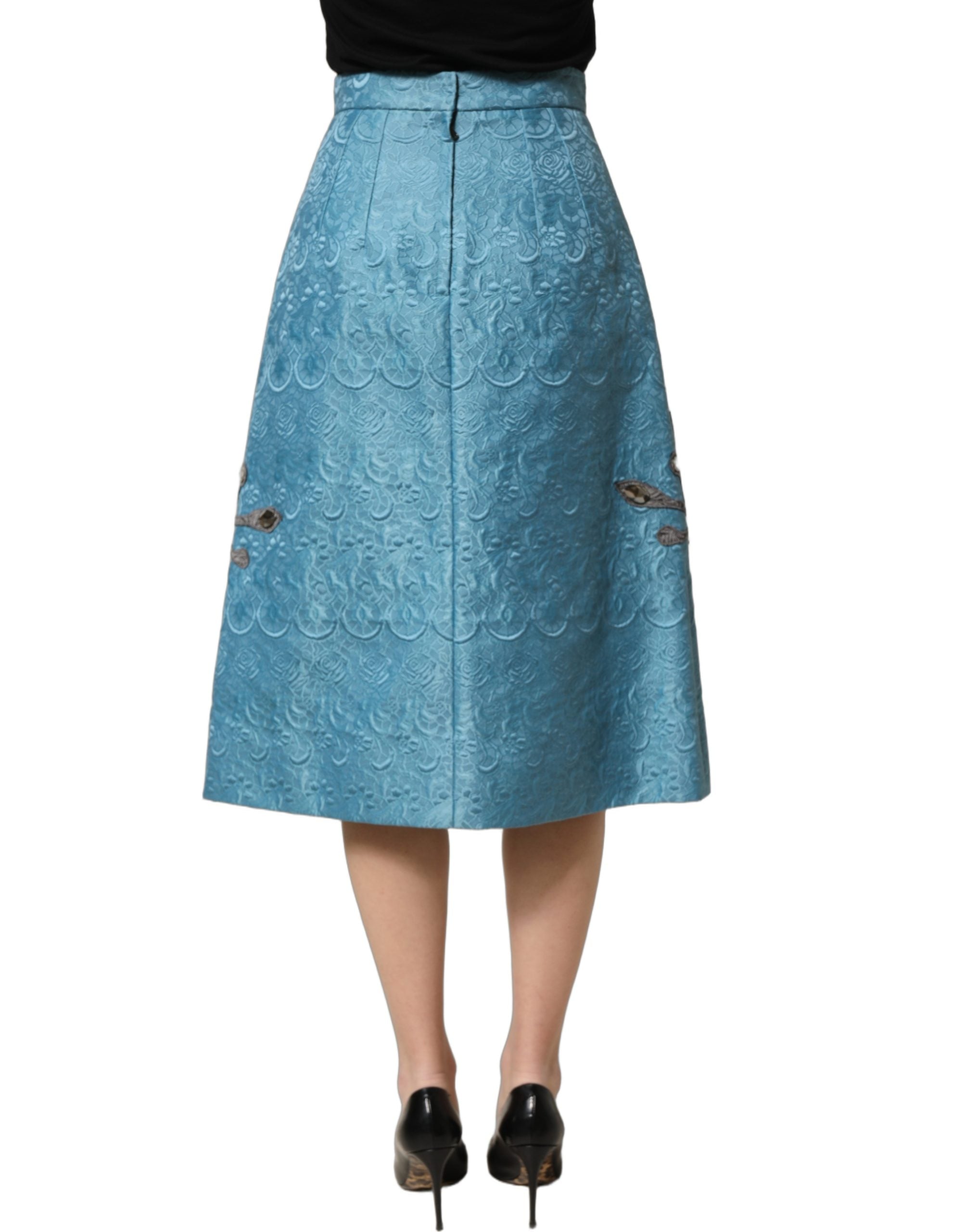 Blue Jacquard Embroidered A-line Midi Skirt