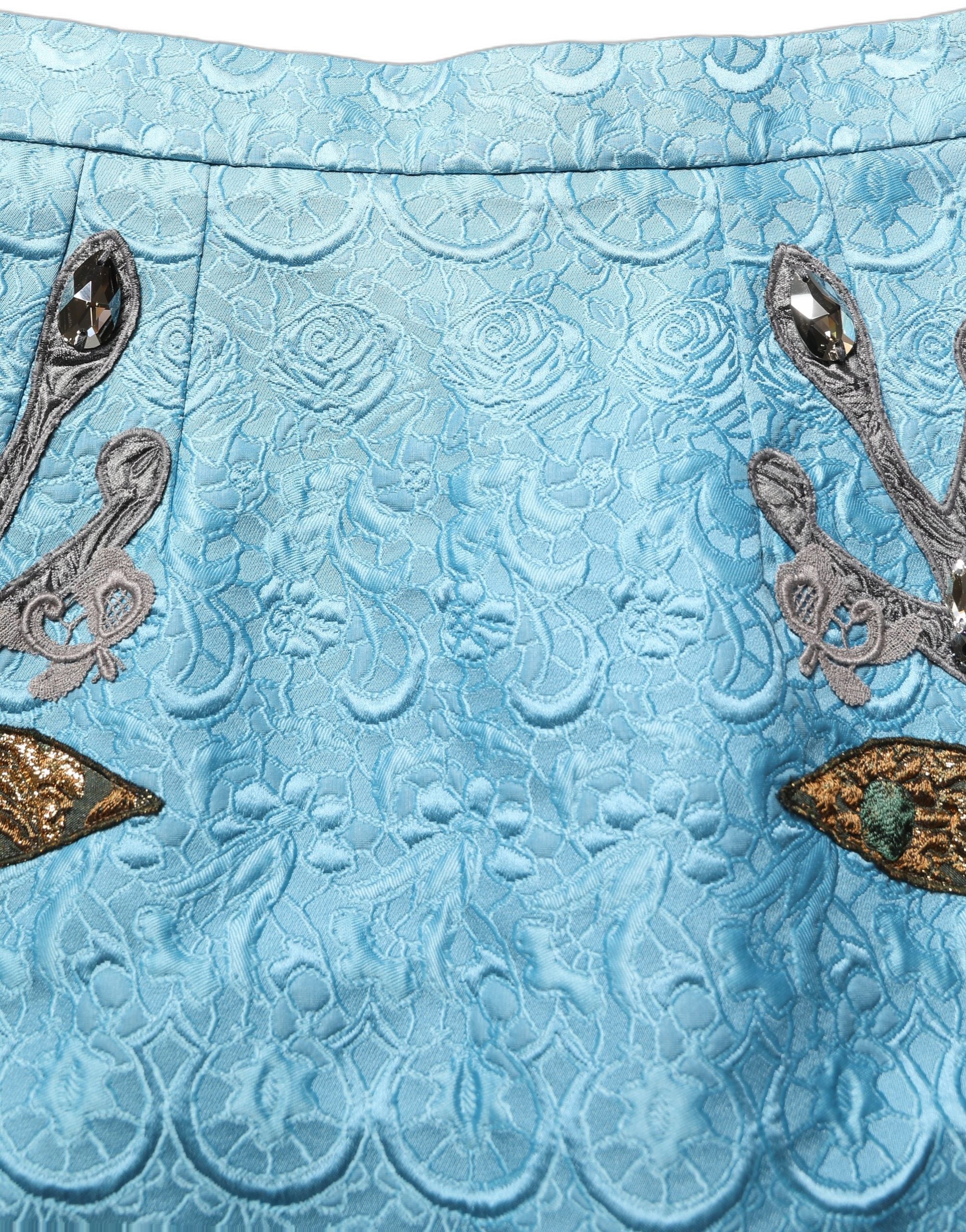 Blue Jacquard Embroidered A-line Midi Skirt