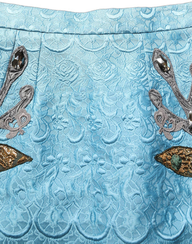 Blue Jacquard Embroidered A-line Midi Skirt