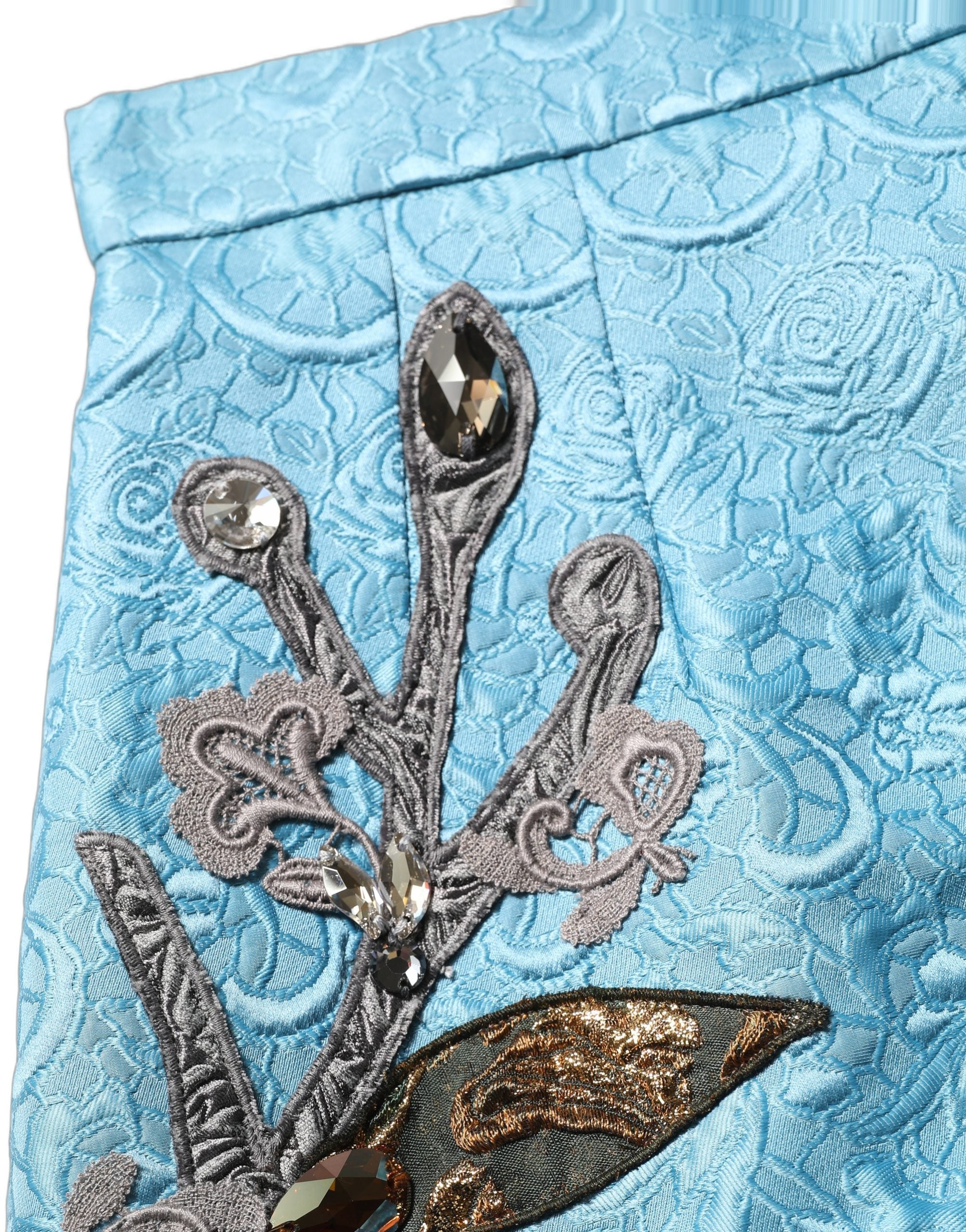 Blue Jacquard Embroidered A-line Midi Skirt