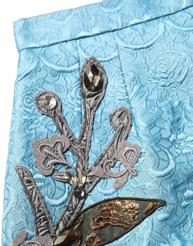 Blue Jacquard Embroidered A-line Midi Skirt