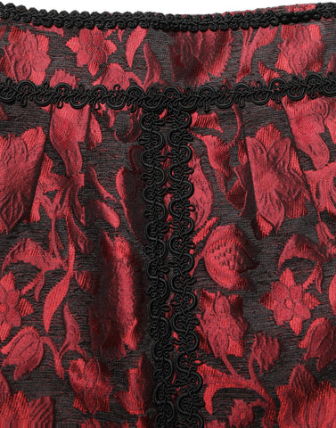 Red Black Floral Lace Jacquard Mini Skirt