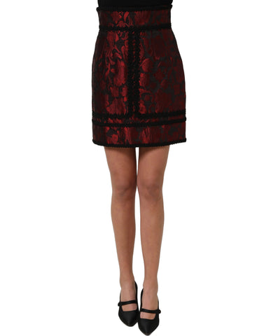 Red Black Floral Lace Jacquard Mini Skirt