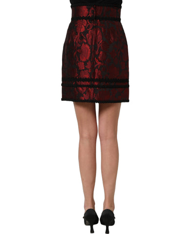 Red Black Floral Lace Jacquard Mini Skirt