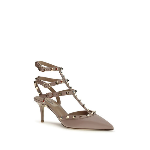 Beige Calf Leather Bos Taurus Mid Heel Pumps