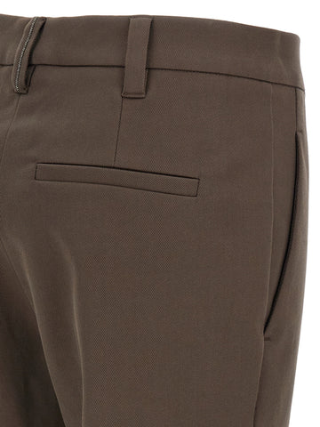 Brown Cotton Casual Pants
