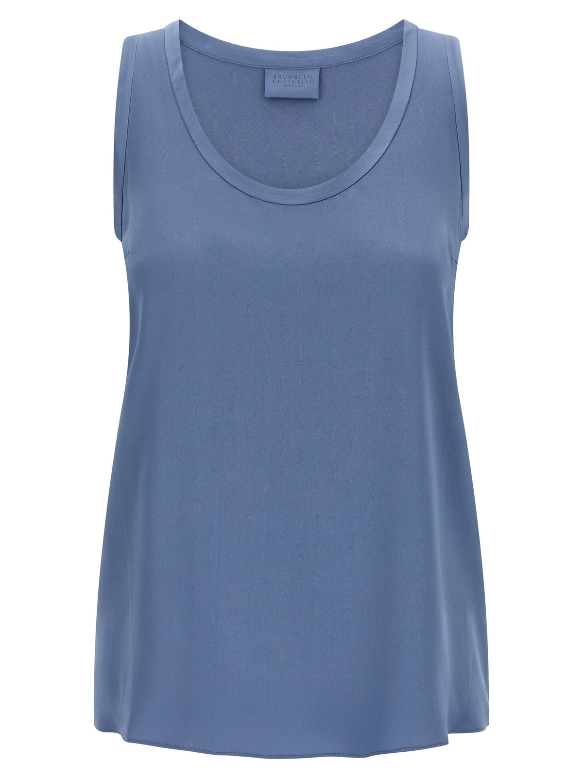Blue Silk Sleeveles T-Shirt