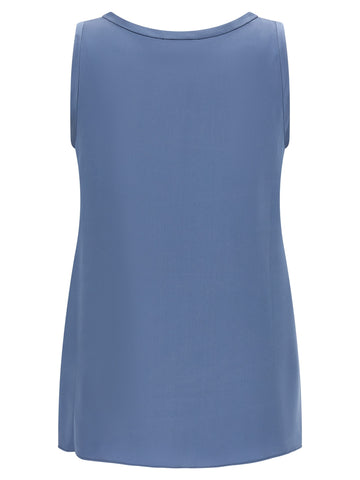 Blue Silk Sleeveles T-Shirt