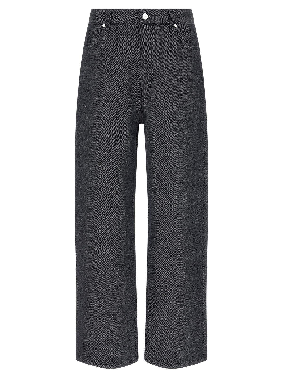 Gray Linen Straight-Leg Jeans
