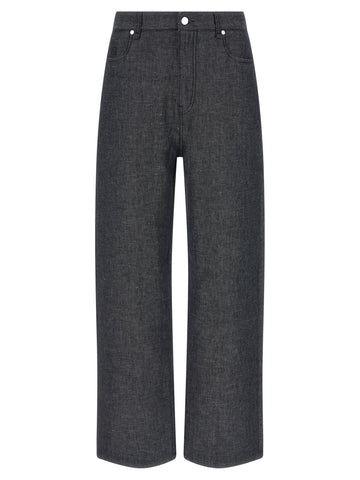 Gray Linen Straight-Leg Jeans