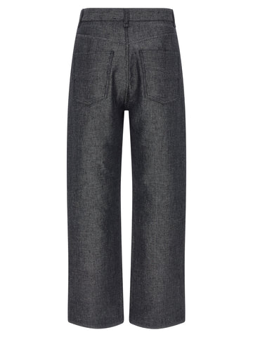 Gray Linen Straight-Leg Jeans