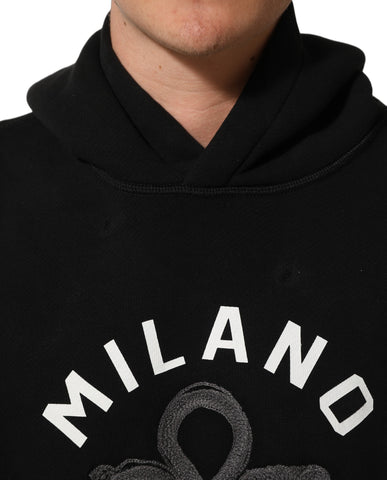 Black Cotton Milano1984 Print Hoodie Sweater