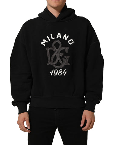 Black Cotton Milano1984 Print Hoodie Sweater