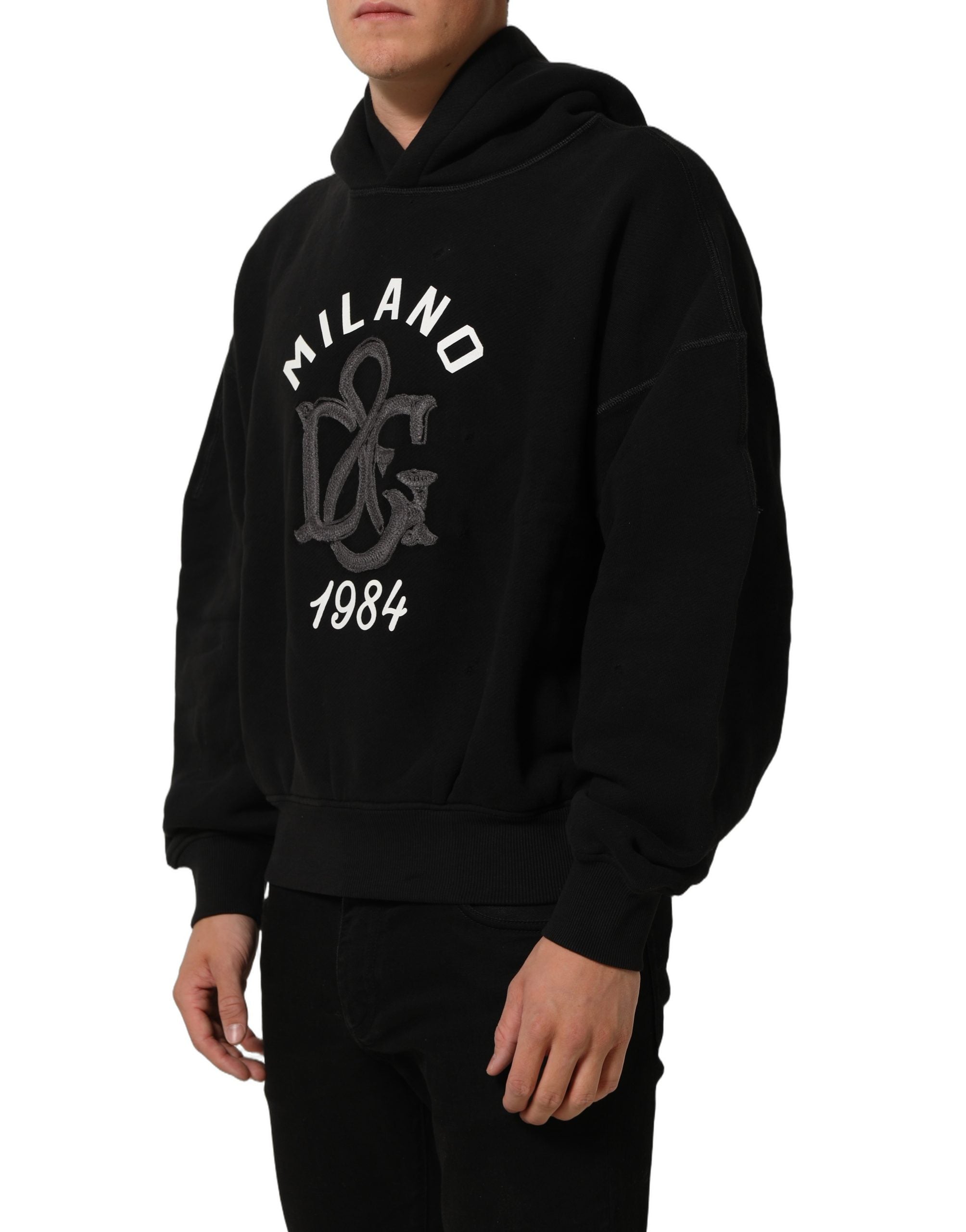Black Cotton Milano1984 Print Hoodie Sweater