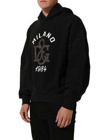 Black Cotton Milano1984 Print Hoodie Sweater