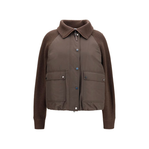 Brown Polyester Full-Length Jacket