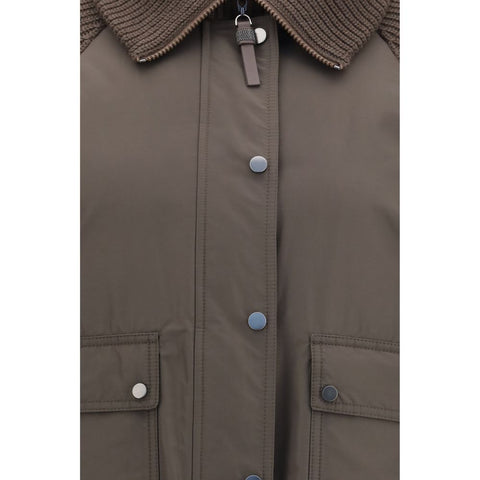 Brown Polyester Full-Length Jacket